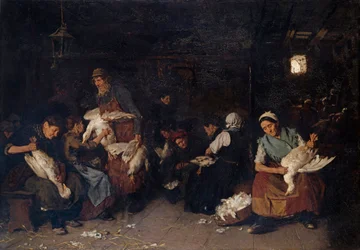 "" Paysannes plumant des oies "" (Naiset kynivät hanhia) Max Liebermannin maalaus (1847-1935) Öljy kankaalle 1872 Koko 119,5x170 cm Staatliche Museen, Berliini