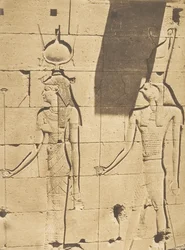 Isis ja Horus-Arsiesi - bareljefi Kalabcheh Talmisin temppelistä, 8. huhtikuuta 1850.