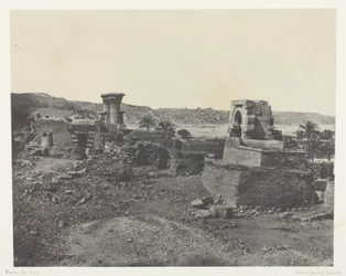 Kylä ja temppeli Beghen saarella, Philoen länsipuolella; Nubia, levy 81 albumista "Egypte, Nubie, Palestine et Syrie" (1852).