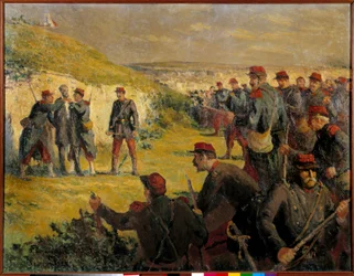 Pariisin kunta: Eugene Varlinin (1839-1871) kuolema, Versailles 28.5.1871. Maximilian Lucen (1858-1941) maalaus 1800-luvun Pariisi. Taidetyöntekijöiden ammattiliitto