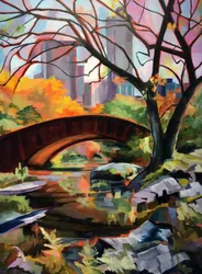 Värikäs syksyinen puistonsilta