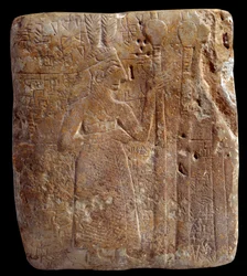 Mesopotamia. Art Sumer: höyhenhahmo (noin 2700 eKr.) Stello muinainen girsou arkaainen sumerilainen aikakausi - kalkkikivi. Pariisi, Musee du Louvre