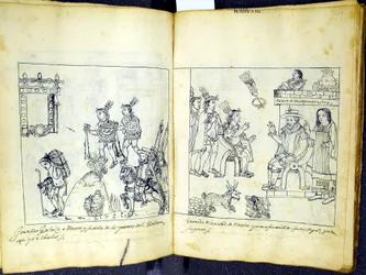 Ms Hunter 242 256v-257r Cortez ja Montezuma, Historia de Tlaxcala, kirjoittanut Diego Munoz Camargo