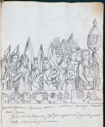 Ms Hunter 242 f.246r Meksikon provinssien edustajat Historia de Tlaxcalasta, kirjoittanut Diego Munoz Camargo
