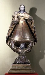 Pyhä Franciscus tukemassa Madonnaa ja lasta (maalattu puu)