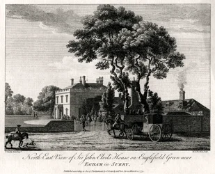 Koillisnäkymä Sir John Elvils Housesta Englefield Greenissä lähellä Eghamia Surryssa, 1775