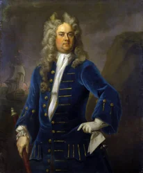 Muotokuva kapteeni Robert Harlandista (n. 1680-1751), kädessään kaukoputki (pitkä näkymä). Michael Dahlin (1659-1743) öljy kankaalle, noin 1707-1711.