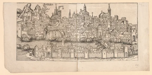 Nürnberg Chronicle: Topografinen näkymä Baselista, Sveitsistä, 1493.