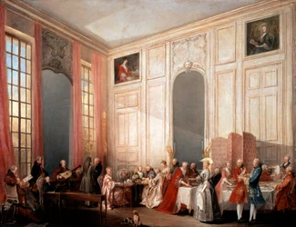 "Englantilaiset teekutsut Contin prinssin kanssa temppelissä", 1766