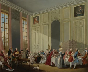 Mozart pitää konsertin Salon des Quatre-Glacesissa Palais du Templessä P-pihassa