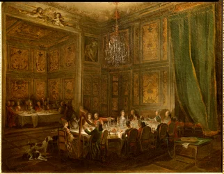 Prinssi Louis Francois de Contin illallinen, Michel Barthelemy Ollivierin (1712-1784) temppelipalatsimaalaus 1766 su. 0,56x0,71
