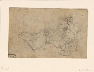 Michelangelo - Daavid ja Goljat. Verso Säännösteltyjä arkkitehtonisia tutkimuksia, n. 1550-1556, I, 32b.