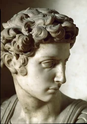 Päivän ja yön allegoria: yksityiskohta vainajasta. Giuliano de Medicin mausoleumi. Marmori veistos