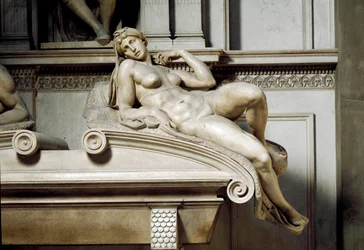 Auroran allegoria. Mediciksen Laurent II:n hauta. Marmoriveistos 1531
