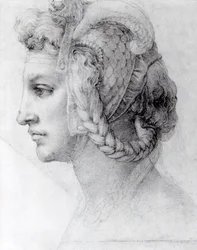 Naisen ihannepää, n.1525-28 (mustaliitu paperille).