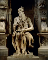 Italia, Rooma, Pyhän Pietarin basilika, Mooses, yksityiskohta Julius II:n haudasta, noin vuodelta 1515, kirjoittanut Michelangelo (1475-1564)
