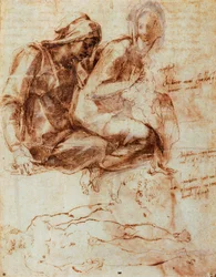 Pyhä Anna ja Madonna lapsen kanssa, Michelangelo (1475-1564), piirustus