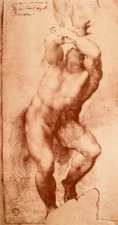 Tutkimus yhdelle Viimeisen tuomion hahmoista, Michelangelon piirustus. Gallerie dellAccademia, Venetsia