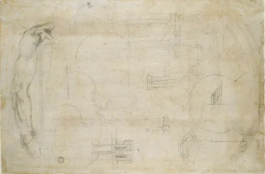 Tutkimus miehen käsivarresta ja joitakin arkkitehtonisia luonnoksia, c1490-1560