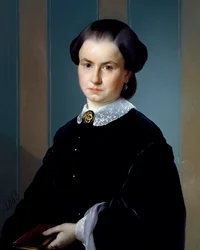 Muotokuva naisesta kirjan kanssa, Michelangelo Pittatore (1825-1903), öljy kankaalle, 71x56 cm.