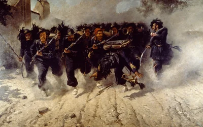 Bersaglieri Charge Porta Piassa, kirjoittanut Michele Cammarano (1835-1920), öljy kankaalle, 290x472 cm