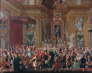 "Ferdinand IV vannoo virkavalansa Napolin kuninkaana".