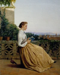Lukeminen terassilla, noin 1875 (öljy kankaalle).