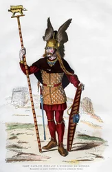 Gallialainen päällikkö taistelupuvussa kantoi standardia, 1882-1884.
