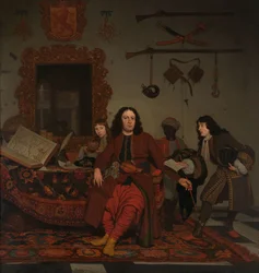 Thomas Hees ja hänen palvelijansa Thomas ja veljenpojat Jan ja Andries Hees Muotokuva Thomas Heesistä (s. 1634/35), asukas ja Algerin, Tunisin ja Tripolin hallitusten komentaja sekä hänen veljenpoikansa Jan (s. 1670/71) ja Andries (s. 1).