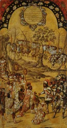 Meksikon valloitus, paneeli VIII, n. 1696-1715 (maali puulle)