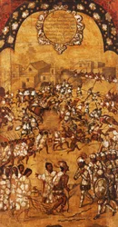 Meksikon valloitus, paneeli V, n. 1696-1715 (maali puulle)