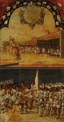 Meksikon valloitus, paneeli XV, n. 1696-1715 (maali puulle)