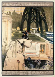 Julisteesitys Santiago Rusinol y:n (i) Pratsin (1861-1931) proosarunoja kuvaavasta litografiasarjasta "Elämän sivut"
