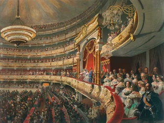 Bolshoi-teatterin auditorio, Moskova, Venäjä, 1856.