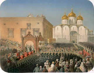 Tsaarina Aleksandra Fedorovnan kulkue Moskovassa, 1856.