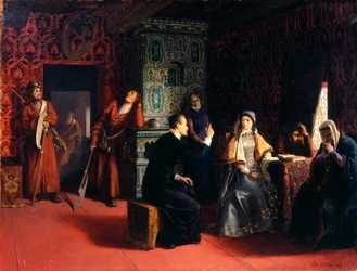 Marina Mniszech isänsä kanssa pidätettynä, 1883.