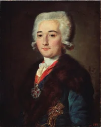 Muotokuva kreivi Aleksanteri Dmitriev Mamonovista (Dmitrieff Mamonoff) (1758-1803), Venäjän Katariina II:n (1729-1796) suosikki. Mihail Shibanovin maalaus (?-1789 jälkeen), öljy kankaalle