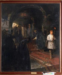 Rukoilijat tsaarin hovissa. (The Suplicants at the Court Of The Tsaar). Kun Ivan III Suuri (1462-1505) meni naimisiin Sofian (s. Zoe Paleologue, noin 1455-1503) kanssa vuonna 1472, suuri prinssi halusi tehdä Moskovasta kolmannen Rooman. Mikan maalaus