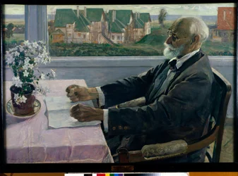 Fysiologin, psykologin ja lääkärin Ivan Petrovitš Pavlovin muotokuva - Mihail Vasilyevich Nesterovin (1862-1942) maalaus, öljy kankaalle