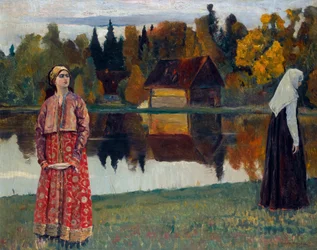 "Pres du lac" (järven rannalla) Peinture de Mikhail Nesterov (1862-1942)