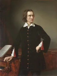 Franz Lisztin (1811-1886), unkarilaisen säveltäjän ja pianistin muotokuva - Franz Lisztin muotokuva - Miklos Barabasin (1810-1898) maalaus 1847 Unkarin kansallismuseo, Budapest