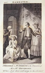 Mr Kemble ja Mrs Siddons Mr ja Mrs Beverleyn rooleissa, Edward Mooren teoksen "The Gamester" nimiökuva, kaivertanut Cook