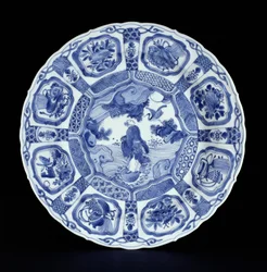 Sinivalkoinen kraakvati, jossa Li Tieguai ylittää meren kaksoiskurpitsalla, Wanli-kausi, 1594-1610 (posliini)