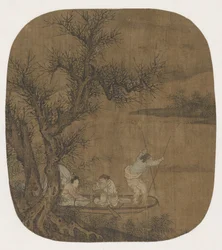 Aterian nauttiminen veneessä, 1500-1600-luku (musteen väri silkillä)