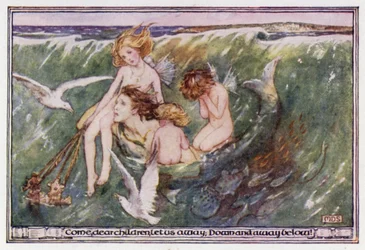 Hylätty Merman. Matthew Arnold (väri litho)