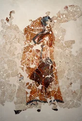Minolainen kulttuuri: naisia palvontamenoissa. Yksityiskohta. Fresko Xeste 3:n rituaalialtaasta Akrotirissa (Thera), Santorini. Mitat 143x381 cm, 16. vuosisata eKr., Santorini, Akrotirin freskokokoelma Theralla