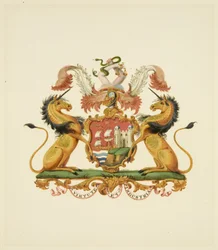 Bristolin kaupungin käsivarret, n. 1830 (lyijykynä ja akvarellipaperi)