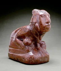 Ihmisen effigy pipe, Cahokia, 1000-1300 (bauksiitti)