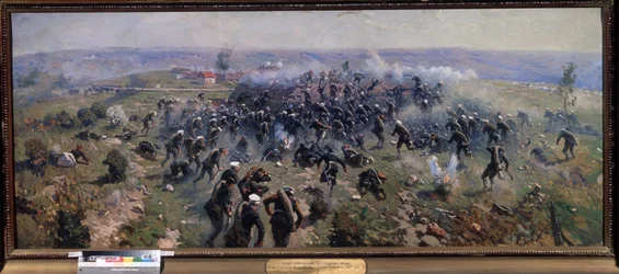 Venäjän ja Turkin sota: Gorni Dubnikin taistelu, 24. lokakuuta 1877 (Gorni Dubnikin taistelu 24. lokakuuta 1877). Mitrofan Borisovich Grekovin (1882-1934) maalaus öljy kankaalle