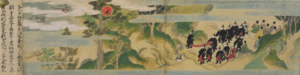 Geppoji-temppelin perustamishistoria, Muromachi-kausi, noin 1495 (muste, väri ja kulta paperille).
